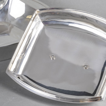 CHRISTOFLE - MODERNIST TUNER ON ITS ART DECO STERLING SILVER TRAY