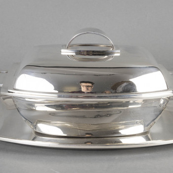 CHRISTOFLE - MODERNIST TUNER ON ITS ART DECO STERLING SILVER TRAY