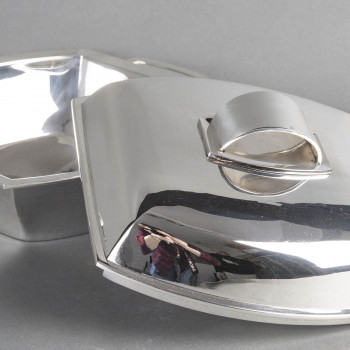 CHRISTOFLE - MODERNIST TUNER ON ITS ART DECO STERLING SILVER TRAY