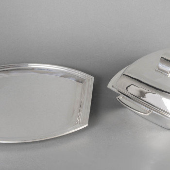 CHRISTOFLE - MODERNIST TUNER ON ITS ART DECO STERLING SILVER TRAY