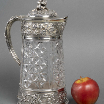 Goldsmith ODIOT - Cut crystal pitcher with solid silver mount 19th century