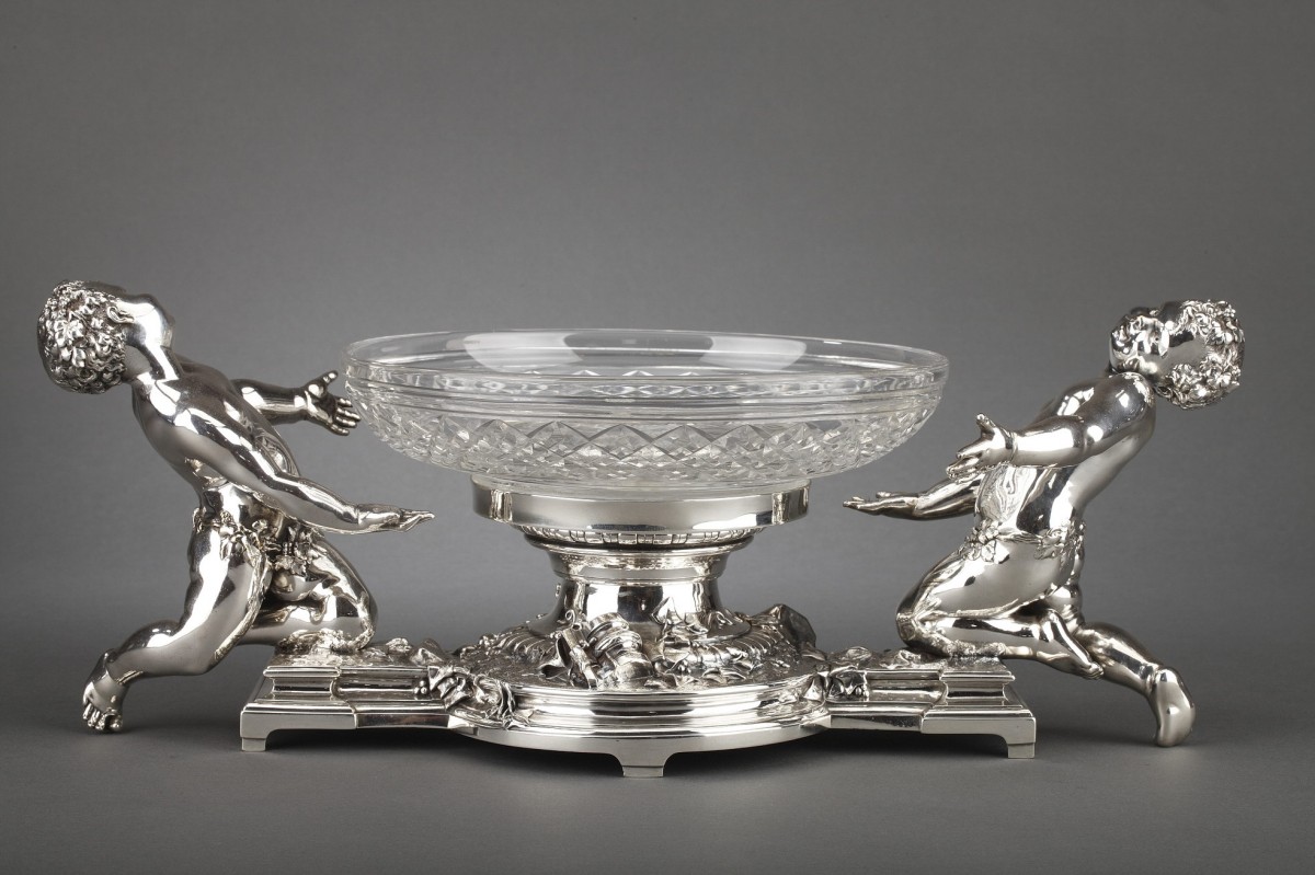 Goldsmith CHRISTOFLE - Centerpiece in silvered bronze and 19th  crystal