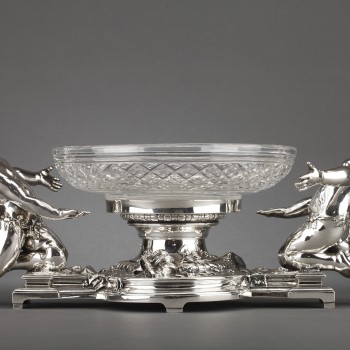 Orfèvre CHRISTOFLE - Centre de table en bronze argenté et coupe en cristal XIXe