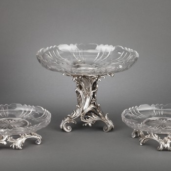 Orfèvre CARDEILHAC - Garniture de table  trois coupes en argent massif et cristal XIXè