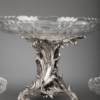 Orfèvre CARDEILHAC - Garniture de table  trois coupes en argent massif et cristal XIXè