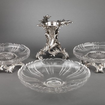 Orfèvre CARDEILHAC - Garniture de table  trois coupes en argent massif et cristal XIXè