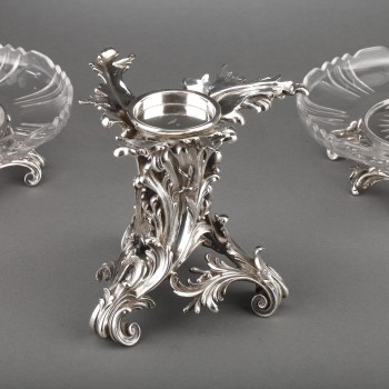 Orfèvre CARDEILHAC - Garniture de table  trois coupes en argent massif et cristal XIXè