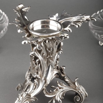 Orfèvre CARDEILHAC - Garniture de table  trois coupes en argent massif et cristal XIXè