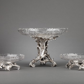 Orfèvre CARDEILHAC - Garniture de table  trois coupes en argent massif et cristal XIXè