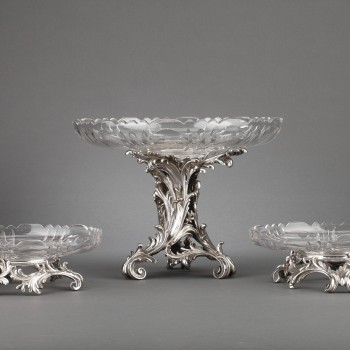 Orfèvre Cardeilhac - Table set formed by three cups in solid silver and cut crystal