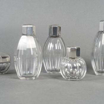 CHRISTOFLE/BACCARAT – Set of 5 ART DECO bottles circa 1930