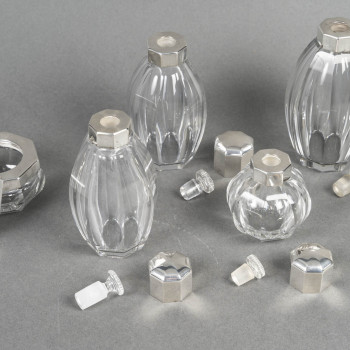 CHRISTOFLE/BACCARAT – Set of 5 ART DECO bottles circa 1930