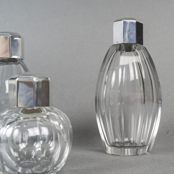CHRISTOFLE/BACCARAT – Set of 5 ART DECO bottles circa 1930