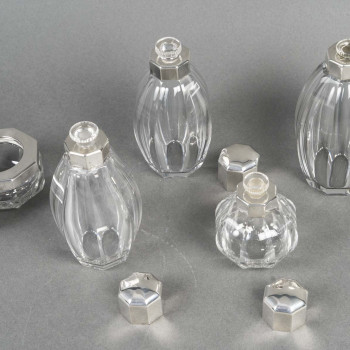 CHRISTOFLE/BACCARAT – Set of 5 ART DECO bottles circa 1930