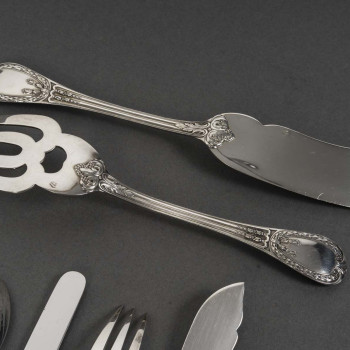 ODIOT – 99-piece solid silver cutlery set, "LOUVECIENNES" model, 20th century