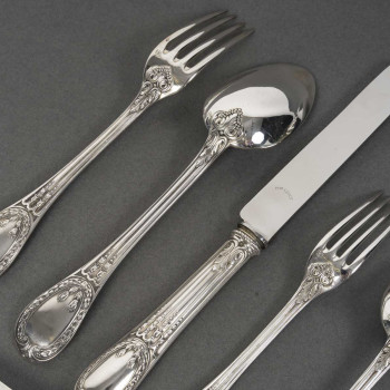 ODIOT – 99-piece solid silver cutlery set, "LOUVECIENNES" model, 20th century
