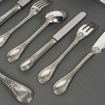 ODIOT – 99-piece solid silver cutlery set, "LOUVECIENNES" model, 20th century
