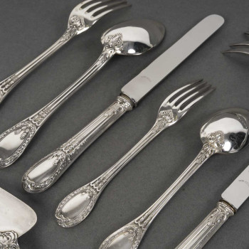 ODIOT – 99-piece solid silver cutlery set, "LOUVECIENNES" model, 20th century