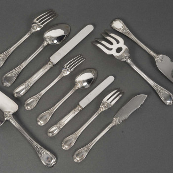 ODIOT – 99-piece solid silver cutlery set, "LOUVECIENNES" model, 20th century