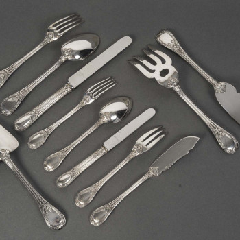 ODIOT – 99-piece solid silver cutlery set, "LOUVECIENNES" model, 20th century