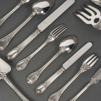 ODIOT – 99-piece solid silver cutlery set, "LOUVECIENNES" model, 20th century