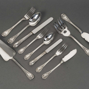 ODIOT – 99-piece solid silver cutlery set, "LOUVECIENNES" model, 20th century