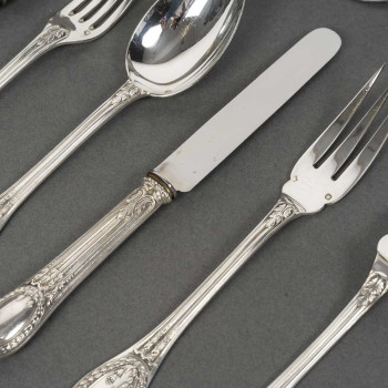 ODIOT – 99-piece solid silver cutlery set, "LOUVECIENNES" model, 20th century