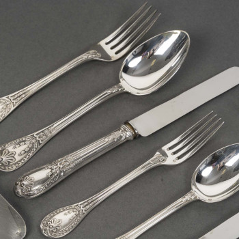 ODIOT – 99-piece solid silver cutlery set, "LOUVECIENNES" model, 20th century