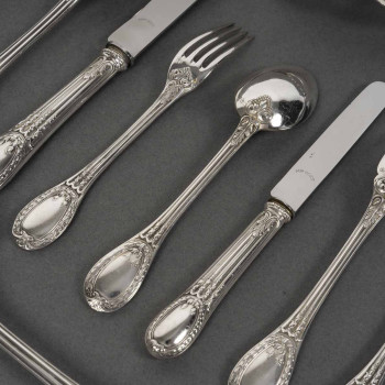ODIOT – 99-piece solid silver cutlery set, "LOUVECIENNES" model, 20th century