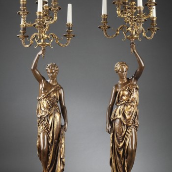 Barbedienne - Pair of 19th century bronze Torchieres by DUBOIS & FALGUIERE
