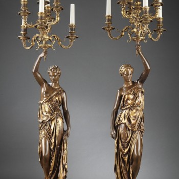 Barbedienne - Paire de Torchères en bronze par DUBOIS & FALGUIERE