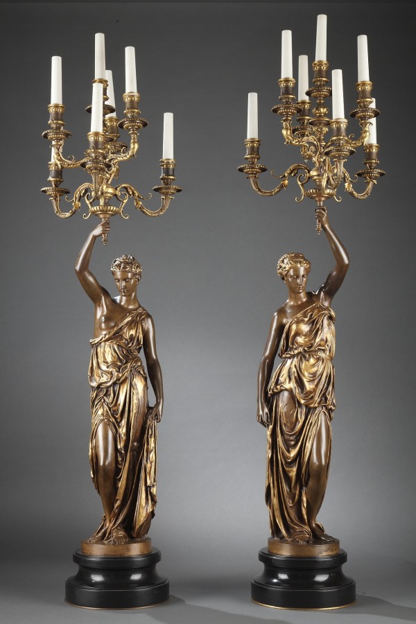 Barbedienne - Paire de Torchères en bronze par DUBOIS & FALGUIERE