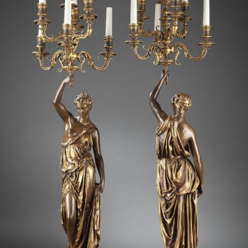 Barbedienne - Pair of 19th century bronze Torchieres by DUBOIS & FALGUIERE