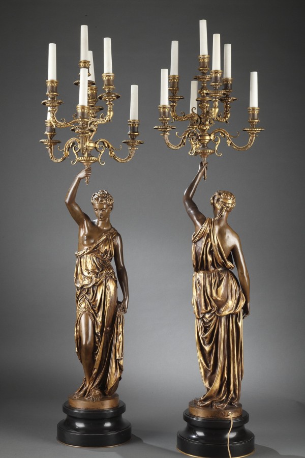 Barbedienne - Pair of 19th century bronze Torchieres by DUBOIS & FALGUIERE