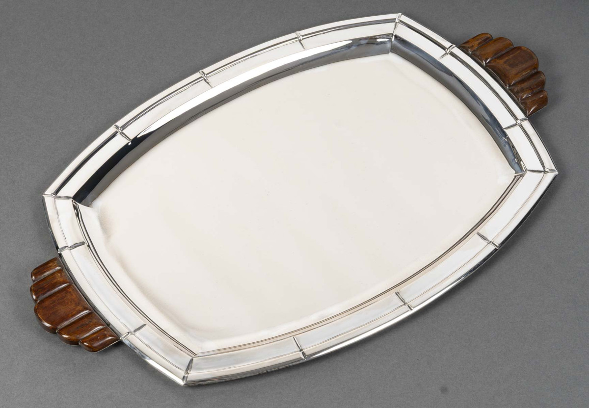 Orfevre CHARLENT -Plateau Art Déco en argent massif– Belgique, vers 1930