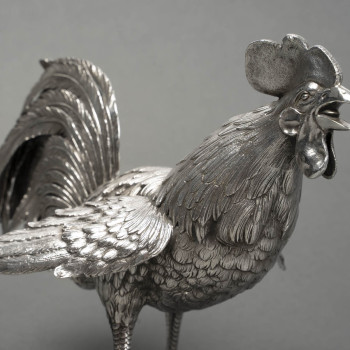 Eschwege Silversmith Pair of Solid Silver Fighting Roosters, Circa 1950