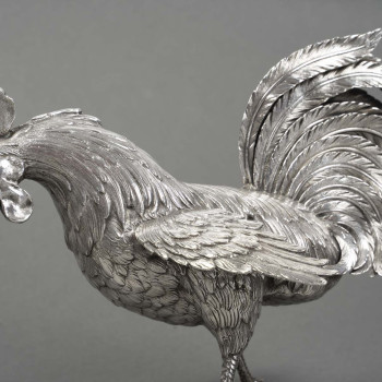 Eschwege Silversmith Pair of Solid Silver Fighting Roosters, Circa 1950