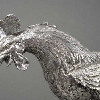 Eschwege Silversmith Pair of Solid Silver Fighting Roosters, Circa 1950