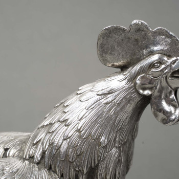Eschwege Silversmith Pair of Solid Silver Fighting Roosters, Circa 1950