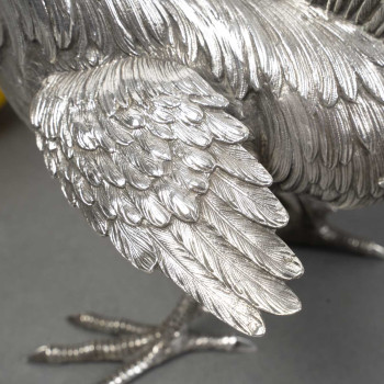 Eschwege Silversmith Pair of Solid Silver Fighting Roosters, Circa 1950