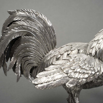 Eschwege Silversmith Pair of Solid Silver Fighting Roosters, Circa 1950