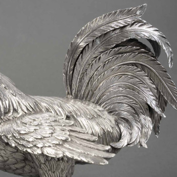 Eschwege Silversmith Pair of Solid Silver Fighting Roosters, Circa 1950