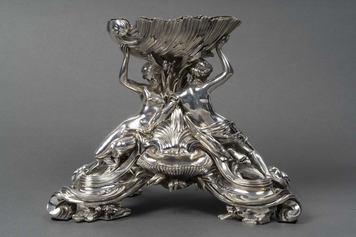BOIN TABURET Centre de table en bronze argenté Epoque NAPOLEON III