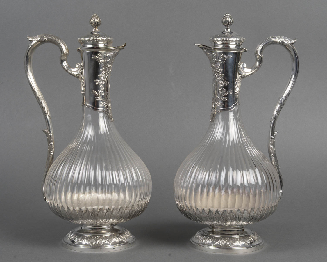 BOIN TABURET -Paire d’aiguières en argent et cristal taillé Époque1880–1900
