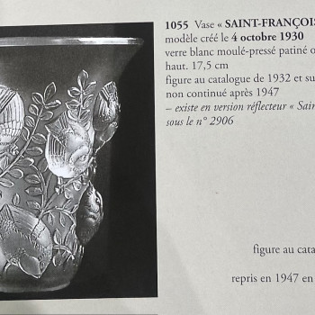RENE LALIQUE – “Saint Francis” glass vase – Circa 1930