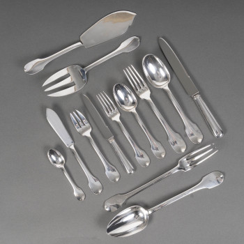 JEAN TETARD  MENAGERE EN ARGENT MASSIF 100 PIECES  Epoque 1930