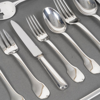 JEAN TETARD  MENAGERE EN ARGENT MASSIF 100 PIECES  Epoque 1930